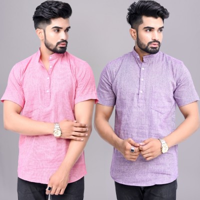 QuaClo Men Solid Straight Kurta(Pink, Purple)