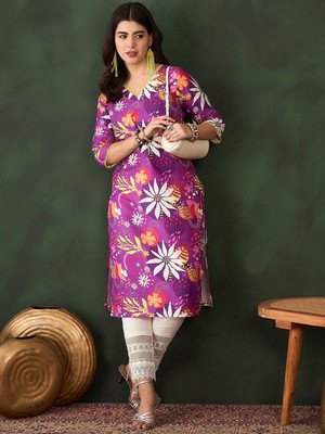 Sangria Women Printed Straight Kurta(Purple)