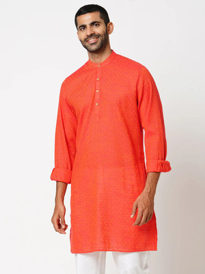 Indivisual Men Solid A-line Kurta(Orange)