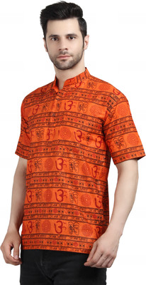 MALAXMITEXTILE Men Printed Straight Kurta(Orange)