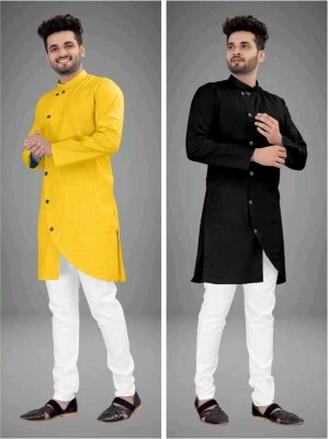 DIAMOND CLUSTER Men Solid Asymmetric Kurta(Multicolor)