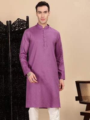 House of Pataudi Men Solid Straight Kurta(Purple)