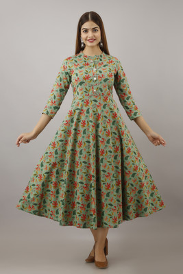 Women Touch Women Printed Flared Kurta(Multicolor)