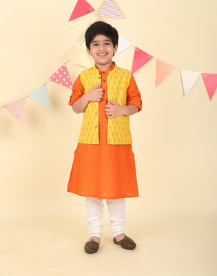 Fabindia Boys Solid A-line Kurta(Orange)