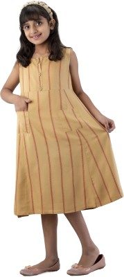 DMP FASHION Girls Striped A-line Kurta(Beige, Maroon)