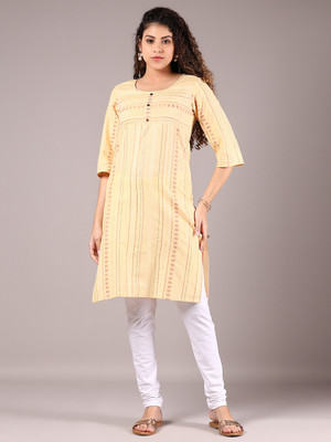 V-MART Women Printed A-line Kurta(Yellow)