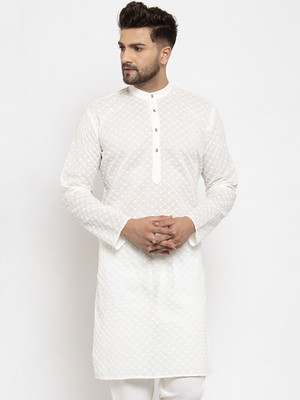 Jompers Men Self Design Straight Kurta(White)