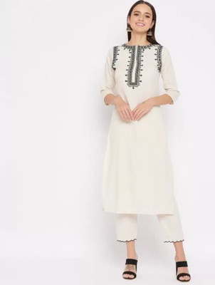 Flute Fashion Women Chikan Embroidery Straight Kurta(Black)
