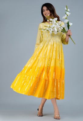 Sarai Women Dyed/Ombre Anarkali Kurta(Yellow)