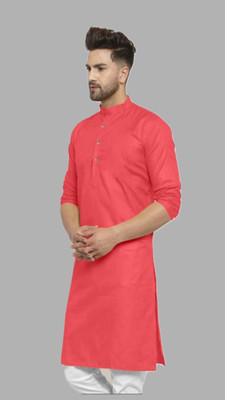 Anuj Fashion Men Striped A-line Kurta(Pink)