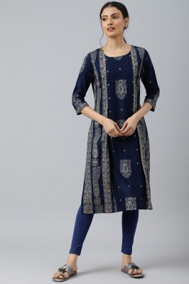 W Women Paisley Straight Kurta(Blue)