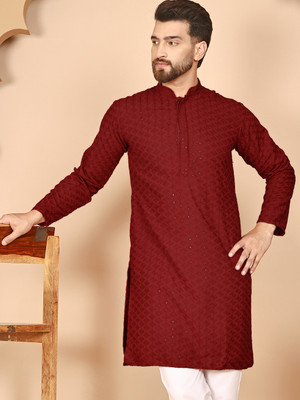 ANOUK Men Embellished Straight Kurta(Maroon)