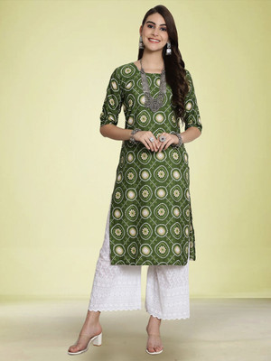 Moda Rapido Men Geometric Print Straight Kurta(Green)