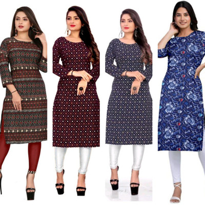 MIROSELLY CREATION Women Floral Print, Geometric Print, Tribal Straight Kurta(Multicolor)