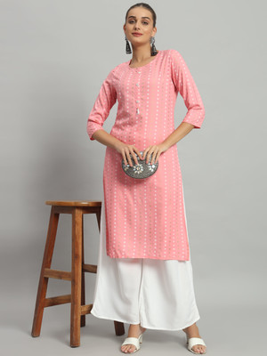 HARSUKHI Women Printed Straight Kurta(Pink)