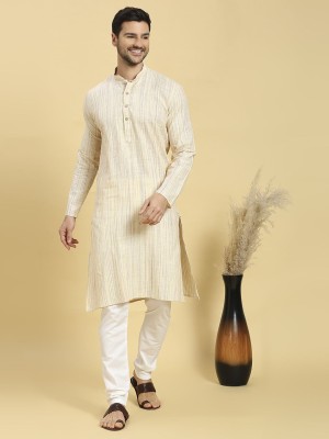 Rajubhai Hargovindas Men Striped Straight Kurta(Beige)