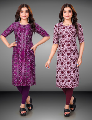 Tashvi Creation Women Printed Straight Kurta(Maroon)