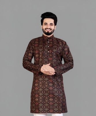 IMAGO Men Printed Straight Kurta(Brown)