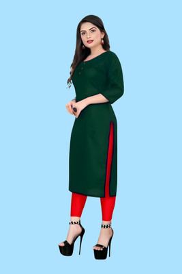HouseOfCommon Women Self Design, Solid A-line Kurta(Green)
