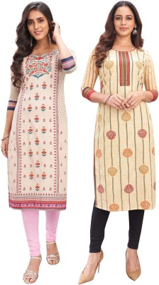 Jevi Prints Women Floral Print Straight Kurta(Pink, Beige)