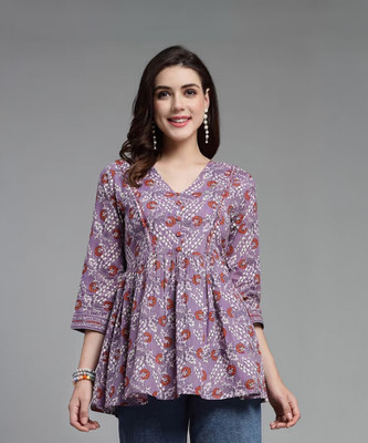Nitya Feb Women Floral Print A-line Kurta(Purple)