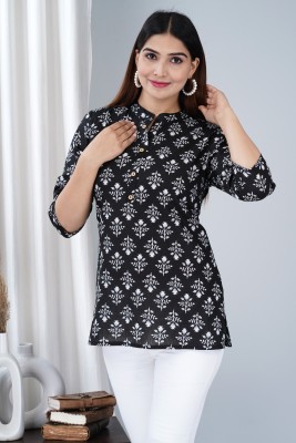 Tanisha Women Printed Straight Kurta(Black, White)