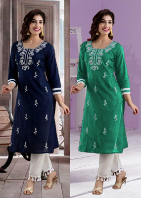 SISTO Women Chikan Embroidery A-line Kurta(Multicolor)