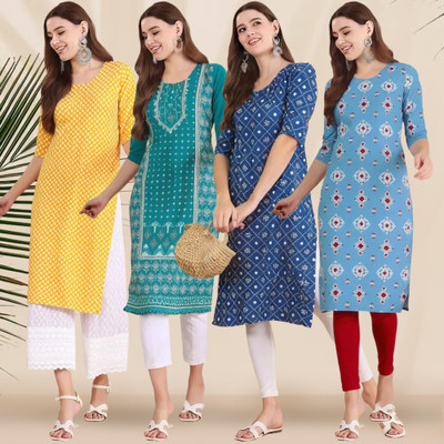 1 Stop Fashion Women Printed Straight Kurta(Multicolor)