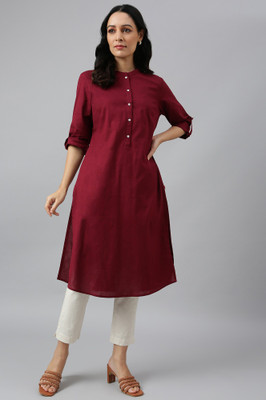 W Women Solid Straight Kurta(Red)