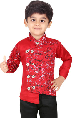 FASHION GRAB Boys Printed Casual Red Shirt