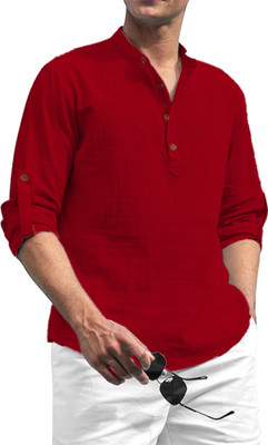 UNIFAV Men Solid Straight Kurta(Maroon)