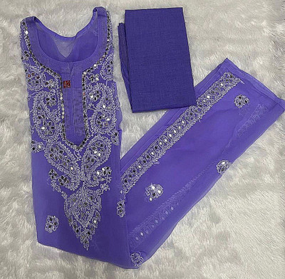 chikankari by N Women Embroidered Straight Kurta(Purple)