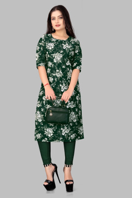 Aarohi Women Floral Print Straight Kurta(Green)