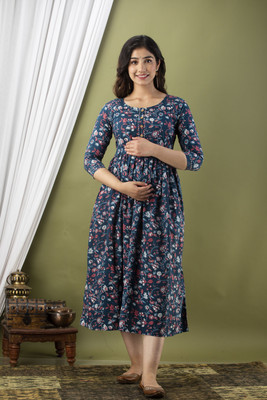 phoolkesa Women Printed Anarkali Kurta(Blue)