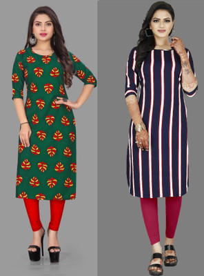 maruti fab Women Striped A-line Kurta(Green, Purple)