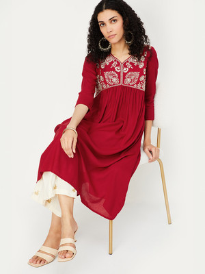 MAX Women Printed A-line Kurta(Red)