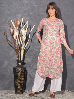 Mamoose Women Paisley A-line Kurta(Pink)