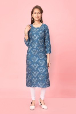 HERE&NOW Girls Printed Straight Kurta(Blue)