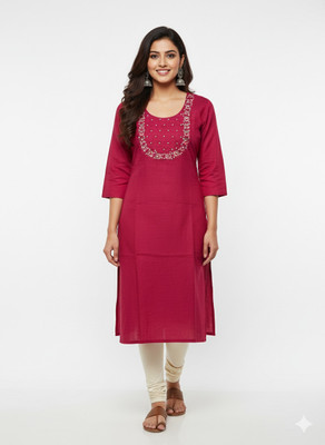 GS store Women Embroidered Straight Kurta(Pink)