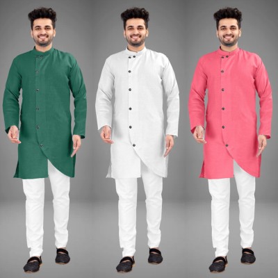 GRATITUDE ROCK Men Self Design Asymmetric Kurta(Multicolor)