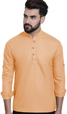 Yugnik Men Solid Straight Kurta(Orange)
