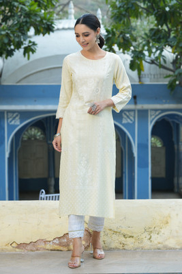 Juniper Women Printed Straight Kurta(Yellow)