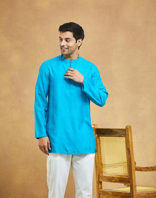 Fabindia Men Solid Straight Kurta(Blue)