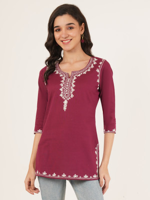 Ethic Glance Women Embroidered A-line Kurta(Maroon)