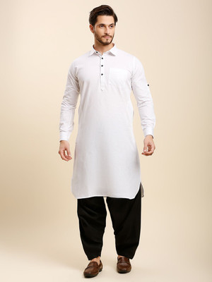 Rajubhai Hargovindas Men Solid Pathani Kurta(White)