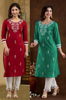 vikshi Women Chikan Embroidery Straight Kurta(Black)