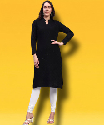 HEMLOCK Women Self Design Straight Kurta(Black)