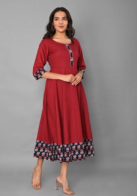 Clothy N Wave Women Printed Flared Kurta(Maroon)