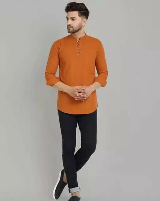NIKOLA ENTERPRISES Men Printed Straight Kurta(Orange)