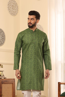 ARMAAN ETHNIC Men Printed Straight Kurta(Green)